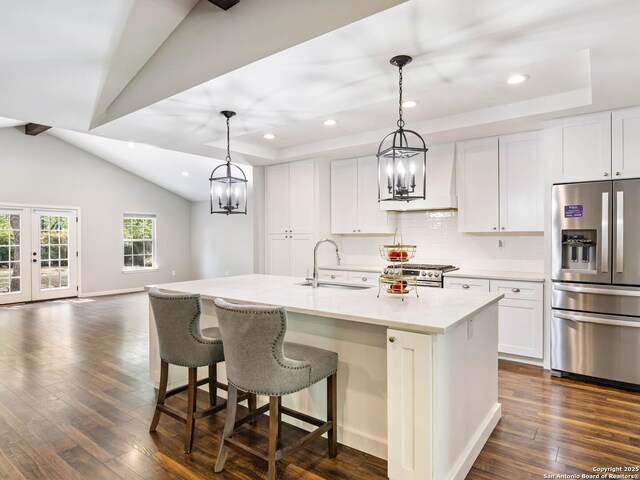 106 Castleoaks Dr, San Antonio, TX 78213 - kitchen featuring recessed lighting, stainless steel appliances, an inviting chandelier, and a sink