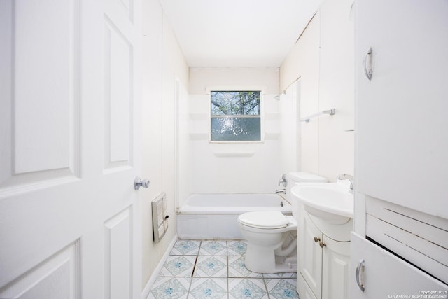 full bathroom with tile patterned flooring, toilet, vanity, and bathtub / shower combination