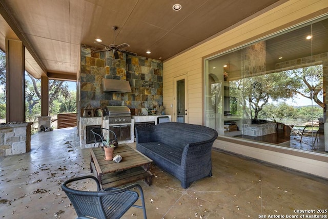 view of patio / terrace featuring ceiling fan and area for grilling