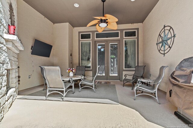 534 Mission Hill Run, New Braunfels, TX 78132 - view of patio / terrace featuring french doors and ceiling fan