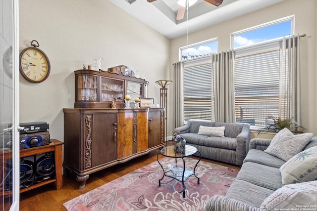 534 Mission Hill Run, New Braunfels, TX 78132 - living area with ceiling fan, wood finished floors, and visible vents