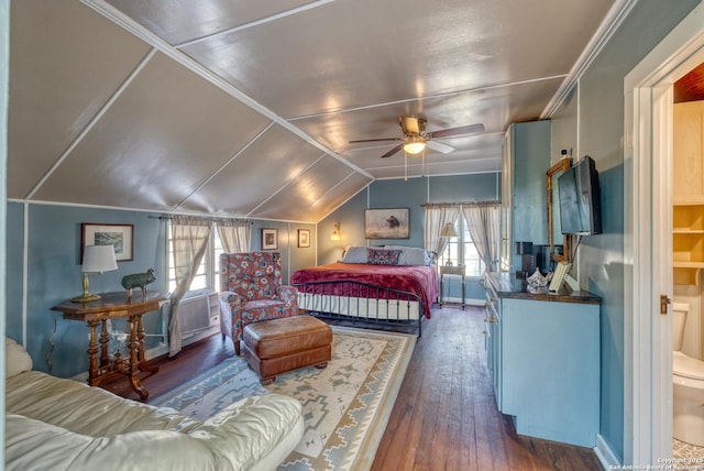 bedroom featuring wood-type flooring and lofted ceiling