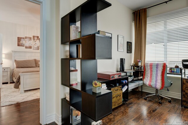 office space featuring dark wood-type flooring