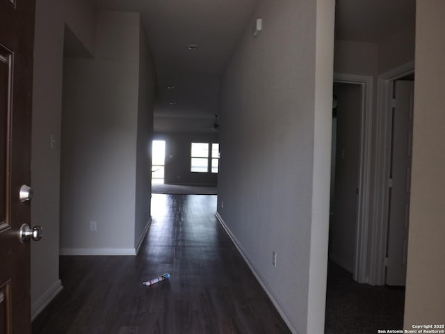 hall featuring baseboards and wood finished floors