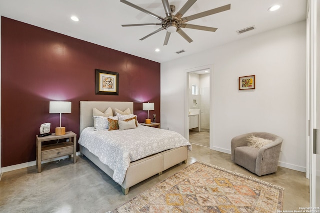 611 Simple Way, San Antonio, TX 78209 - bedroom featuring concrete floors, baseboards, visible vents, and recessed lighting