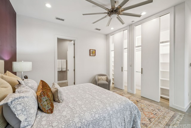 611 Simple Way, San Antonio, TX 78209 - bedroom with recessed lighting, visible vents, and ceiling fan