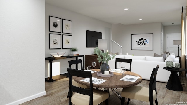 2059 Olivia Dr, New Braunfels, TX 78130 - dining room with recessed lighting, baseboards, and light wood-style flooring
