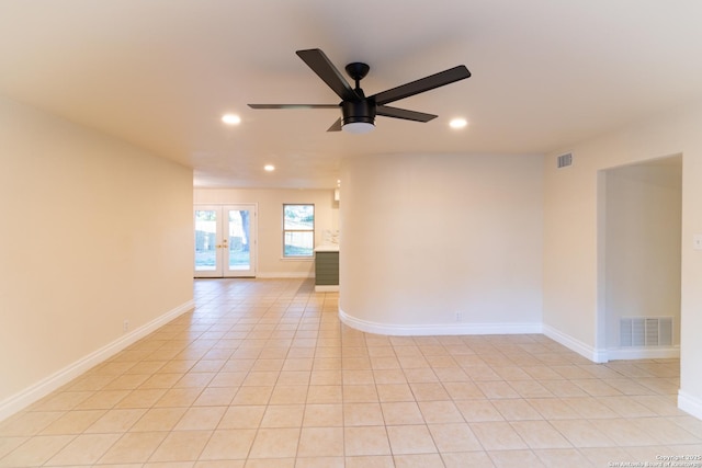 905 E Inez, Beeville, TX 78102 - spare room with french doors, visible vents, recessed lighting, and a ceiling fan