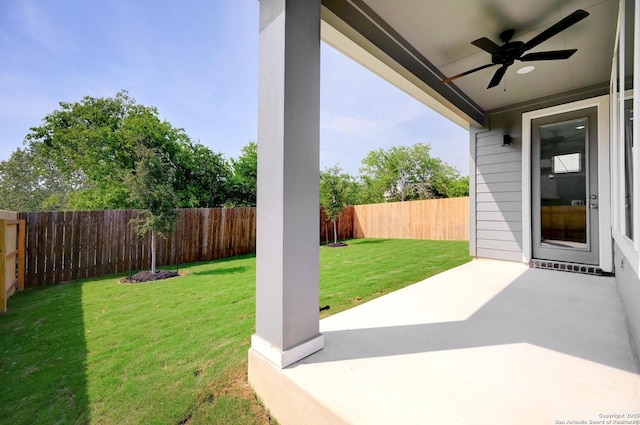 6031 Calgary Park, San Antonio, TX 78233 - view of yard featuring a ceiling fan and a patio area