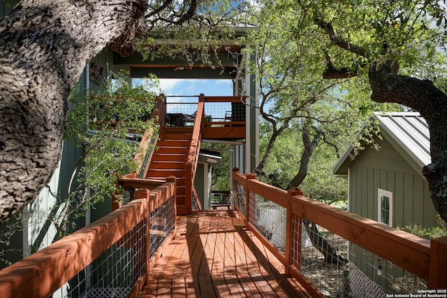 wooden terrace with stairway