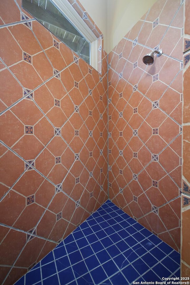 interior space with tile patterned flooring and tiled shower