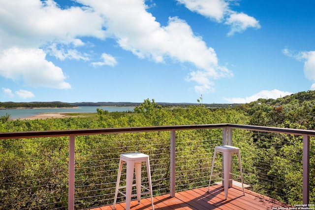 deck with a water view