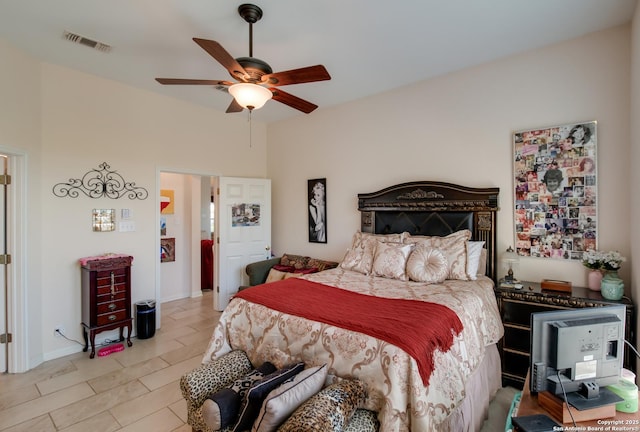 1106 Crystal Spg, San Antonio, TX 78258 - bedroom with visible vents, tile patterned flooring, and ceiling fan