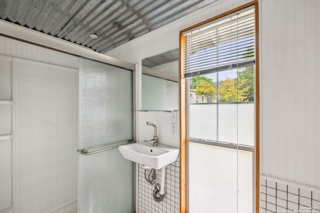 bathroom with a sink and a shower