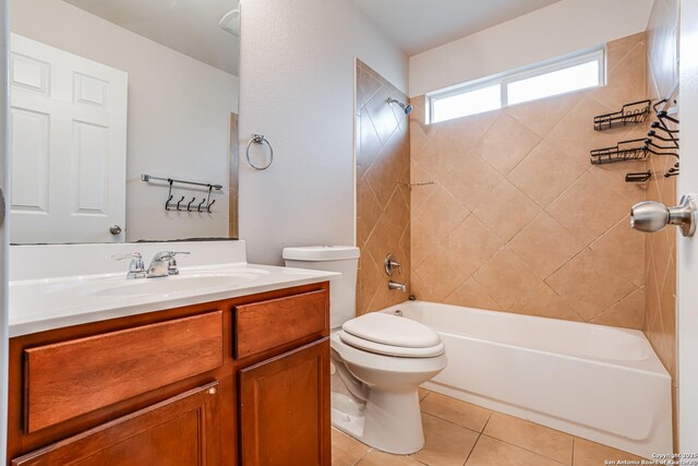 342 Perch Horizon, San Antonio, TX 78253 - bathroom with tile patterned floors, vanity, washtub / shower combination, and toilet