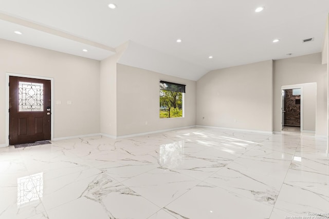 18262 Maureen Path, Lytle, TX 78052 - foyer entrance with recessed lighting, light marble finish floors, and vaulted ceiling