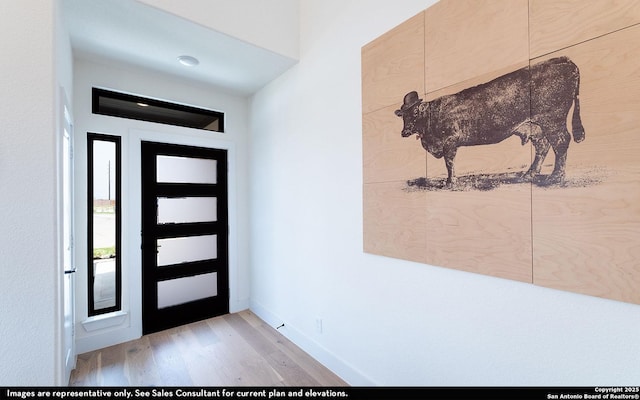 entryway with baseboards and light wood-style floors