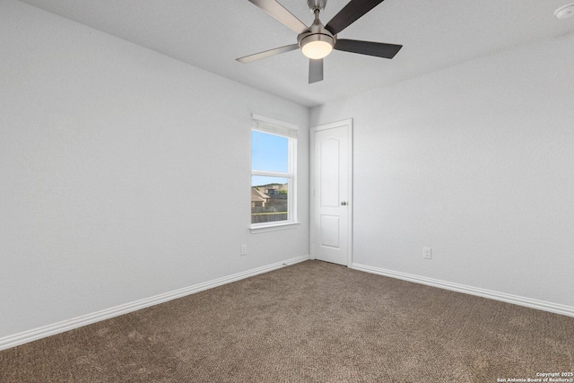 6772 Concho, Schertz, TX 78108 - unfurnished room with baseboards, carpet flooring, and ceiling fan