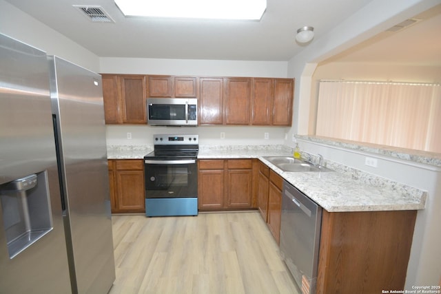 kitchen with light countertops, visible vents, appliances with stainless steel finishes, and a sink