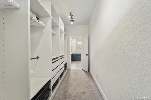 spacious closet with light colored carpet