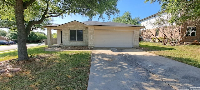 853 Satellite Vw, Round Rock, TX 78665 - ranch-style home with brick siding, concrete driveway, an attached garage, and a front lawn