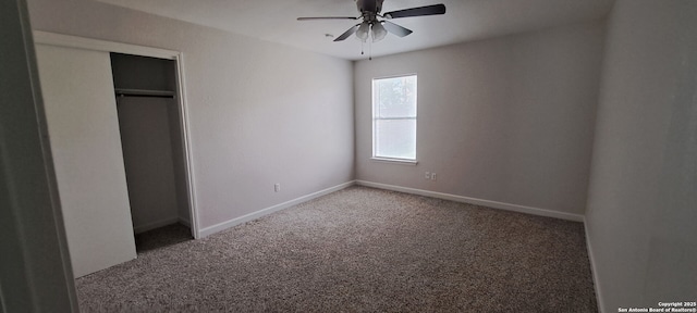 853 Satellite Vw, Round Rock, TX 78665 - unfurnished bedroom with carpet floors, baseboards, a closet, and ceiling fan
