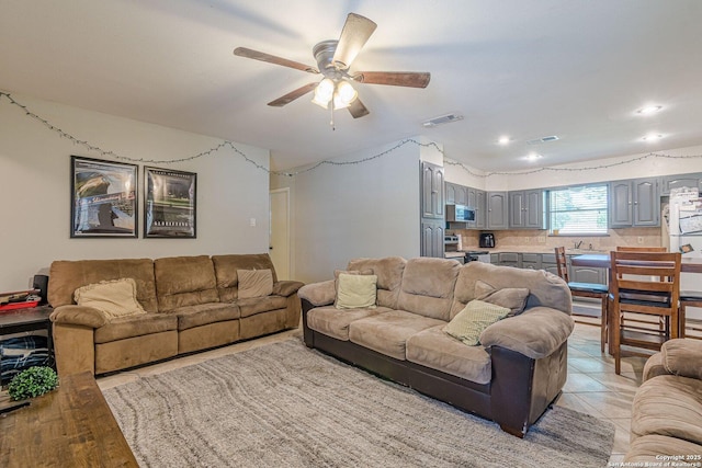 324 Craddock, San Marcos, TX 78666 - living area featuring visible vents, recessed lighting, and ceiling fan