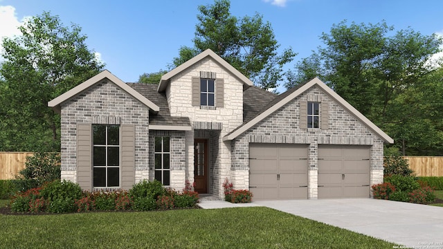 307 Haby Holw, San Antonio, TX 78253 - view of front of house featuring a front lawn, fence, stone siding, and driveway