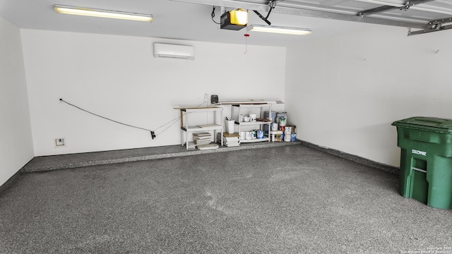 garage featuring a wall mounted AC and a garage door opener