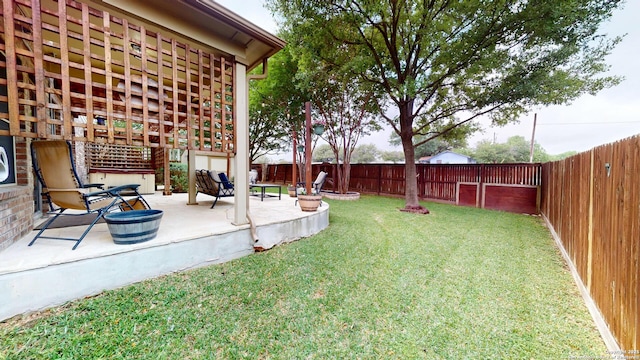 view of yard with a fenced backyard and a patio area