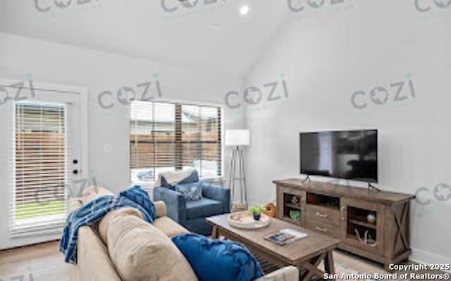 930 S Eagle St Unit 104, Fredericksburg, TX 78624 - living room with high vaulted ceiling