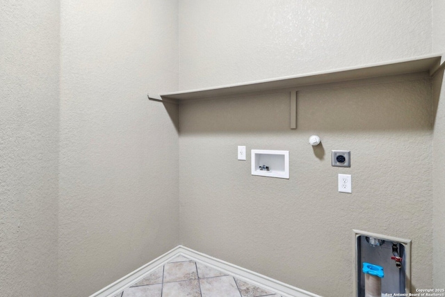 laundry room with tile patterned floors, laundry area, gas dryer hookup, hookup for a washing machine, and electric dryer hookup