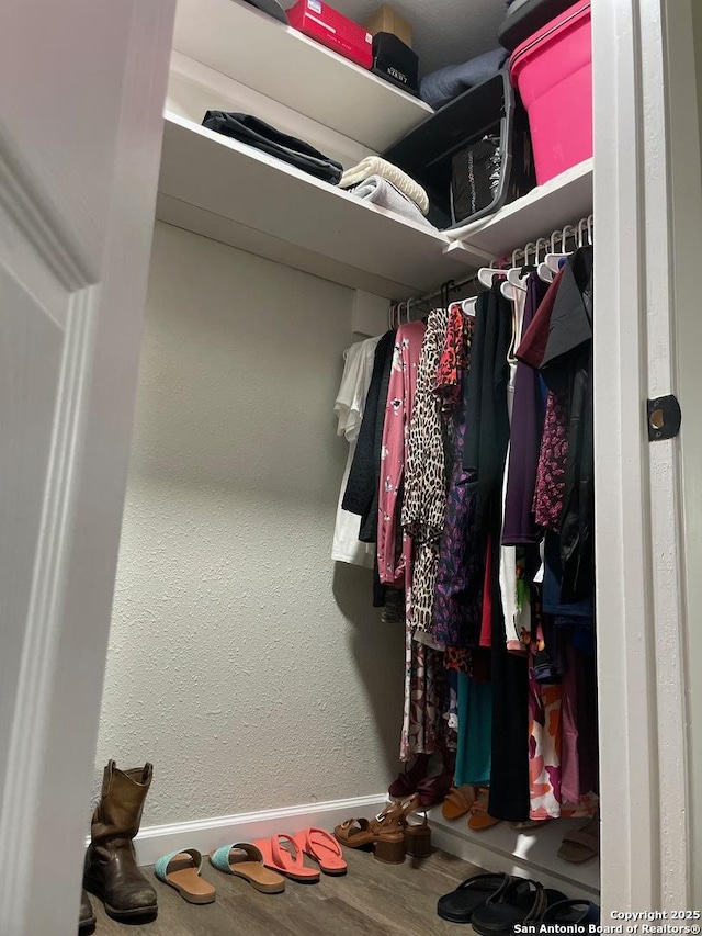 walk in closet featuring wood finished floors