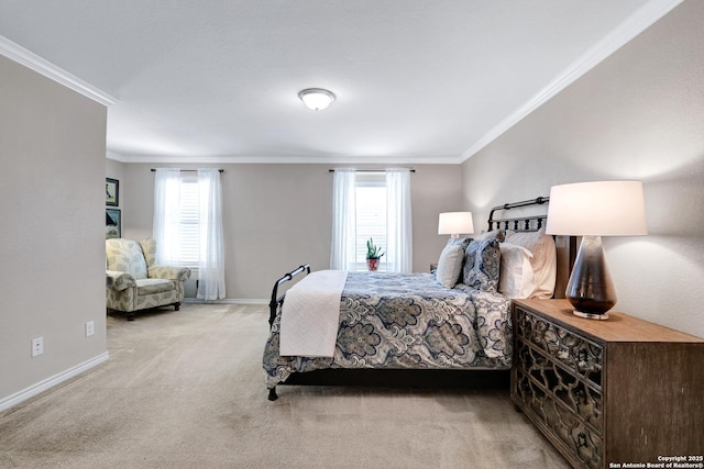 7143 Dulce Mdw, San Antonio, TX 78252 - bedroom with light carpet, baseboards, and ornamental molding