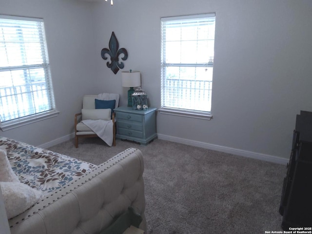 carpeted bedroom featuring baseboards