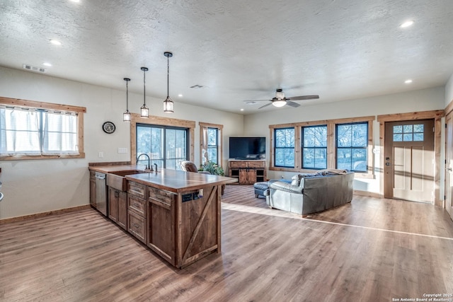 841 Postert, Floresville, TX 78114 - kitchen featuring a peninsula, stainless steel dishwasher, a sink, light wood-type flooring, and baseboards