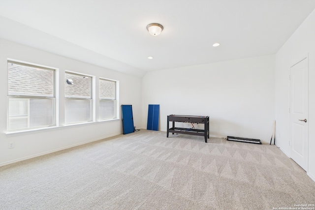 unfurnished room with baseboards, carpet floors, and recessed lighting