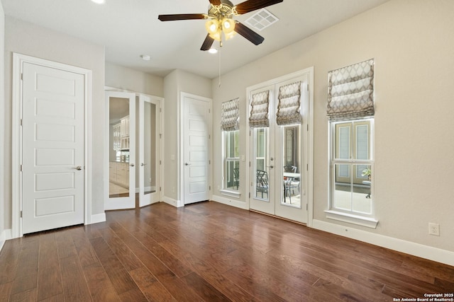 30336 Setterfeld Cir, Fair Oaks Ranch, TX 78015 - interior space with baseboards, visible vents, access to exterior, and dark wood-type flooring
