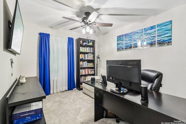 office featuring carpet floors and a ceiling fan