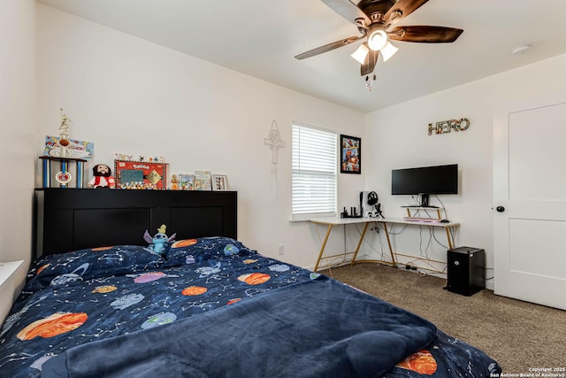 bedroom with carpet floors and ceiling fan