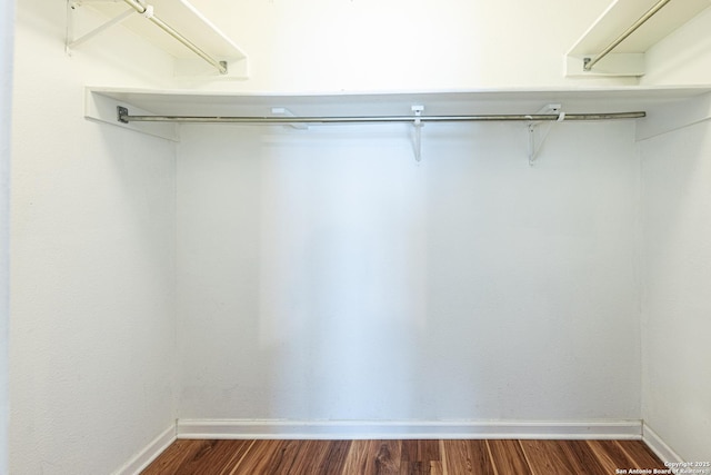 spacious closet with dark wood-style flooring