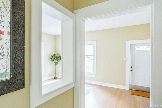 foyer entrance with wood finished floors
