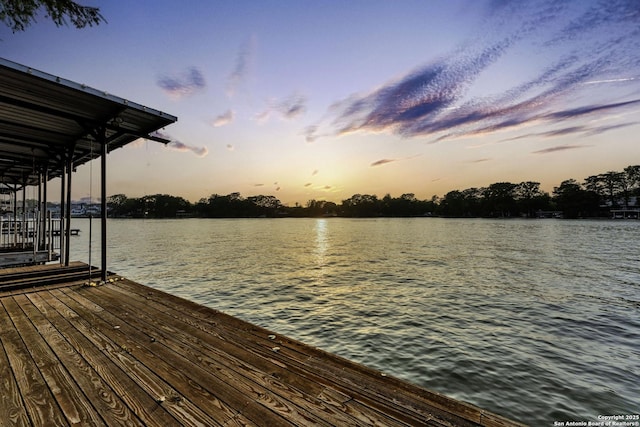 dock area featuring a water view