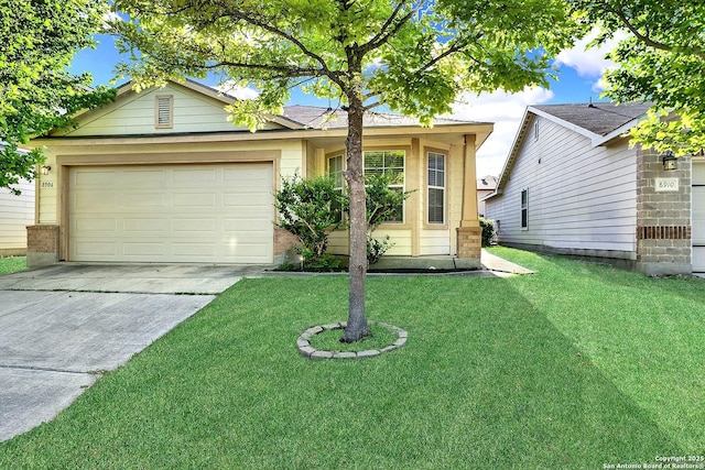 8906 Mission Brk, San Antonio, TX 78223 - view of front of home with concrete driveway, a front yard, and a garage