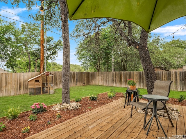 286 Iron Kettle, Universal City, TX 78148 - deck featuring a fenced backyard and a yard