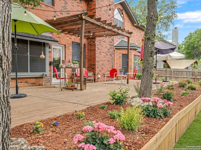 286 Iron Kettle, Universal City, TX 78148 - exterior space featuring a pergola, fence, and a deck
