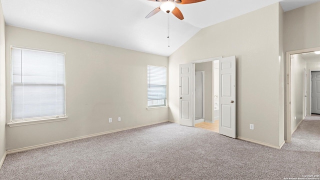 6430 Ithaca Fls, San Antonio, TX 78239 - unfurnished bedroom featuring light carpet, a ceiling fan, vaulted ceiling, and baseboards