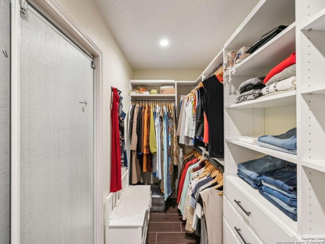 154 Elk Rdg, Canyon Lake, TX 78133 - spacious closet with dark wood-style floors