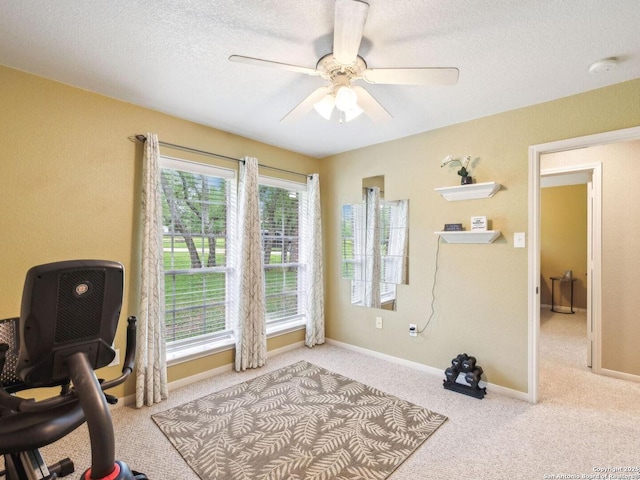 154 Elk Rdg, Canyon Lake, TX 78133 - office featuring baseboards, carpet floors, a textured ceiling, and ceiling fan
