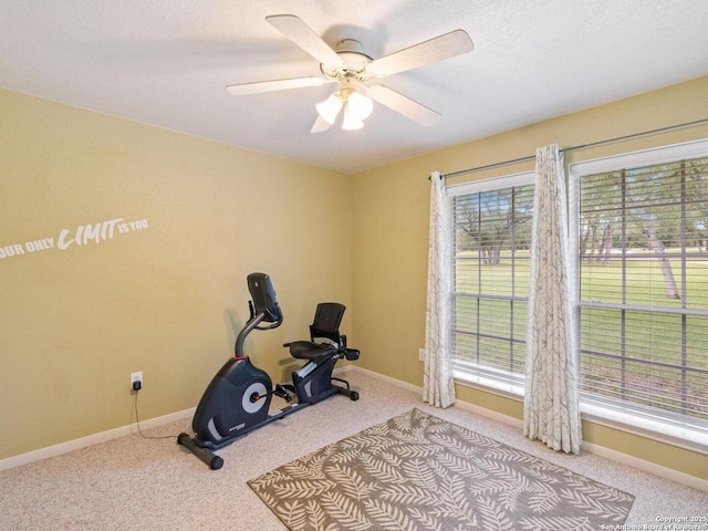 154 Elk Rdg, Canyon Lake, TX 78133 - workout room with baseboards, carpet floors, and ceiling fan